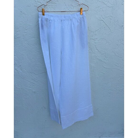Zara Womens Pull On Elastic Waist Drawstring Linen Trouser Pants White Sz L - Picture 4 of 12